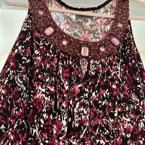 Avenue Pink and White Embellished Smocked Blouse